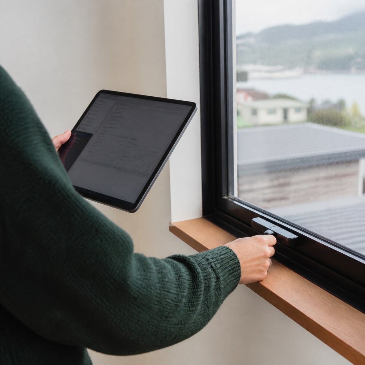 Landlord recording window evidence during a property walkthrough
